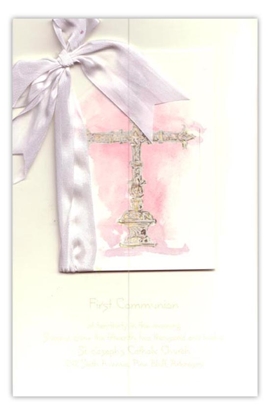 Silver Cross Pink Invitation